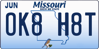 MO license plate OK8H8T