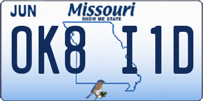 MO license plate OK8I1D