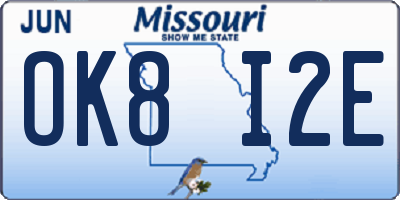 MO license plate OK8I2E