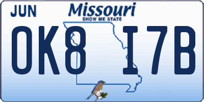 MO license plate OK8I7B