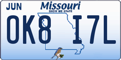 MO license plate OK8I7L