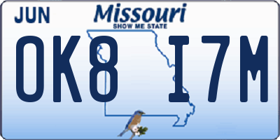 MO license plate OK8I7M