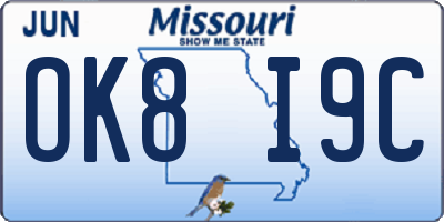 MO license plate OK8I9C