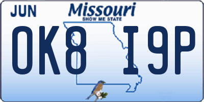 MO license plate OK8I9P