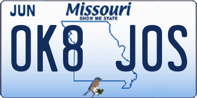 MO license plate OK8J0S