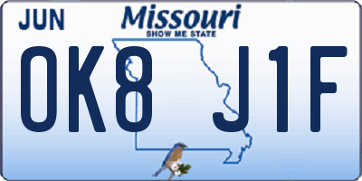 MO license plate OK8J1F