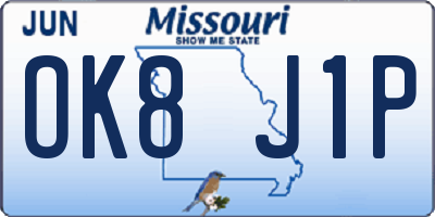MO license plate OK8J1P