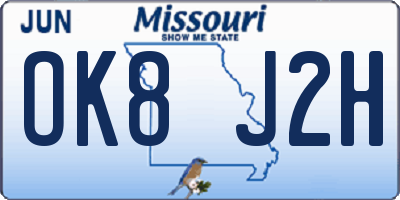 MO license plate OK8J2H