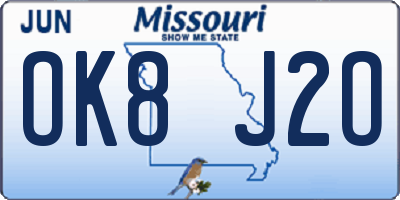 MO license plate OK8J2O