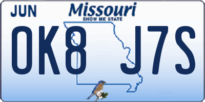 MO license plate OK8J7S