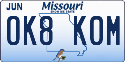 MO license plate OK8K0M