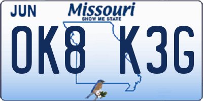 MO license plate OK8K3G