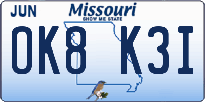 MO license plate OK8K3I