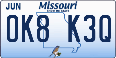 MO license plate OK8K3Q