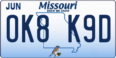 MO license plate OK8K9D