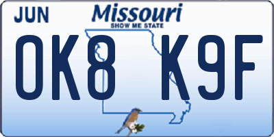 MO license plate OK8K9F