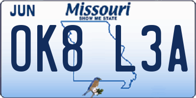 MO license plate OK8L3A