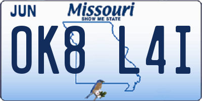 MO license plate OK8L4I