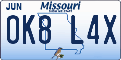 MO license plate OK8L4X