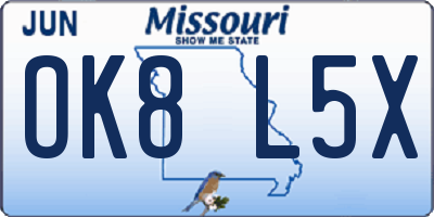 MO license plate OK8L5X