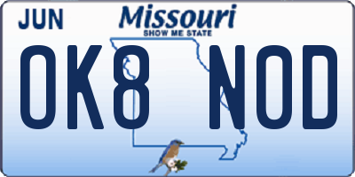 MO license plate OK8N0D