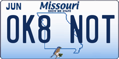 MO license plate OK8N0T