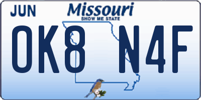 MO license plate OK8N4F