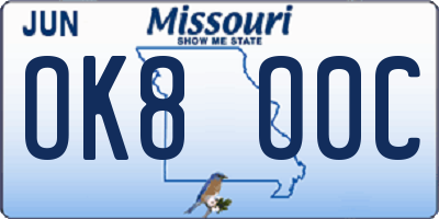 MO license plate OK8O0C