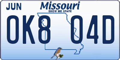 MO license plate OK8O4D
