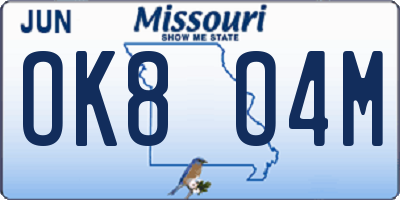 MO license plate OK8O4M