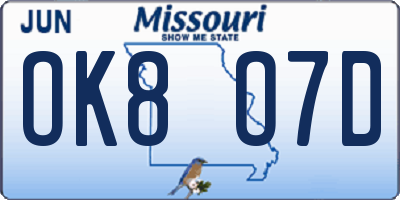 MO license plate OK8O7D