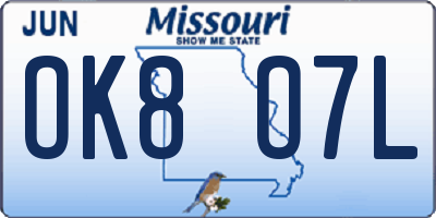 MO license plate OK8O7L