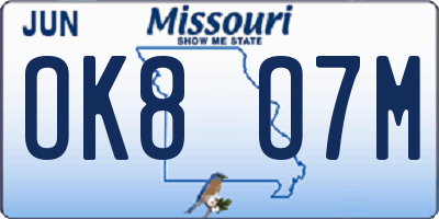 MO license plate OK8O7M