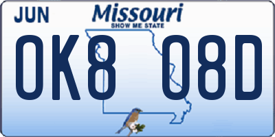 MO license plate OK8O8D