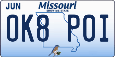 MO license plate OK8P0I