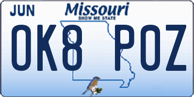MO license plate OK8P0Z