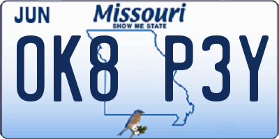 MO license plate OK8P3Y