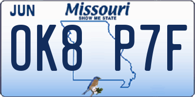 MO license plate OK8P7F
