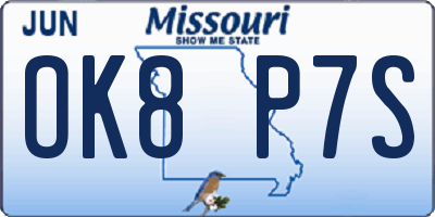 MO license plate OK8P7S