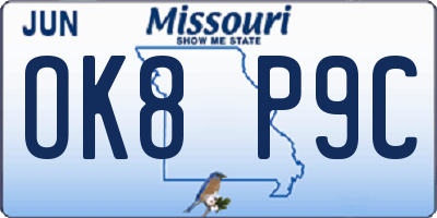 MO license plate OK8P9C