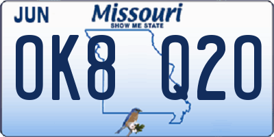 MO license plate OK8Q2O