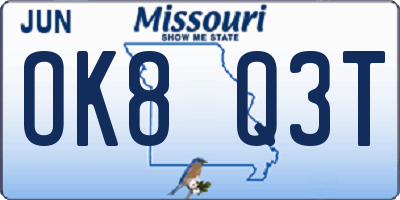MO license plate OK8Q3T