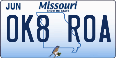 MO license plate OK8R0A