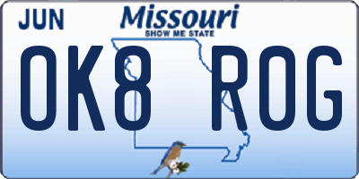 MO license plate OK8R0G