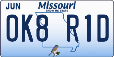 MO license plate OK8R1D