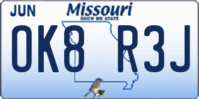 MO license plate OK8R3J