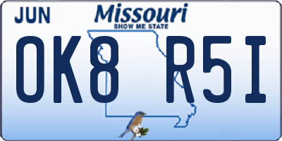 MO license plate OK8R5I
