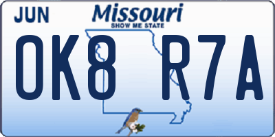 MO license plate OK8R7A
