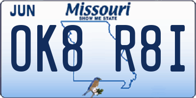 MO license plate OK8R8I