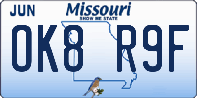MO license plate OK8R9F